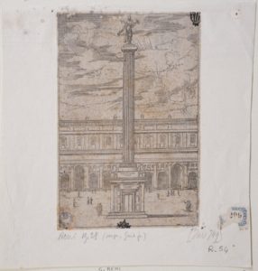 Colonna trionfale in Piazza maggiore (da Descrittione degli apparati fatti in Bologna per la venuta di n. s. papa Clemente VIII, Bologna, Benacci, 1598)